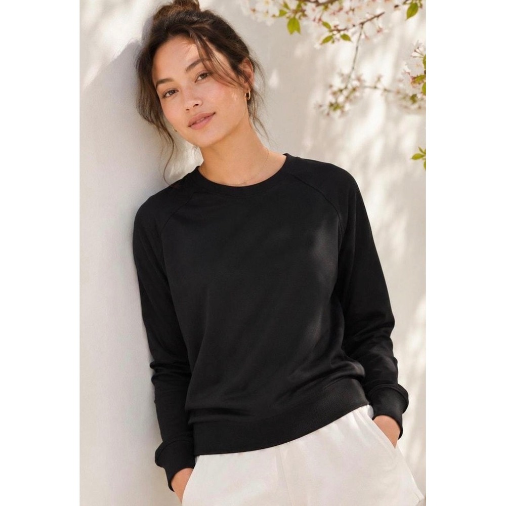 Quince Black Tencel Modal Raglan Crew Neck Sweatshirt Size Large